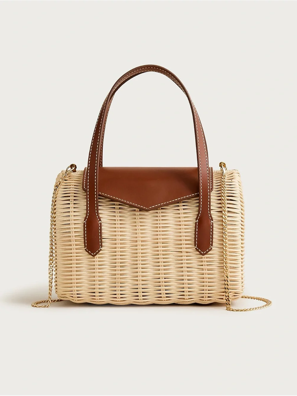 J Crew Small Rattan top-handle bag with Brown Leather Trim